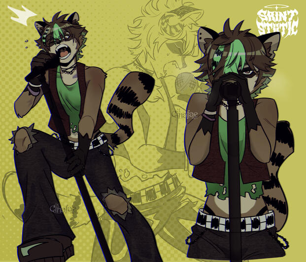 Raccoon OC of mine who is in a band called Saint Static.